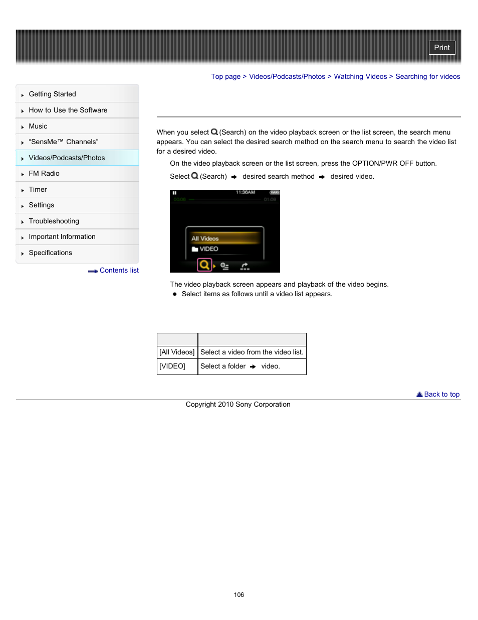 Searching for videos, Details | Sony NWZ-E353RED User Manual | Page 106 / 239