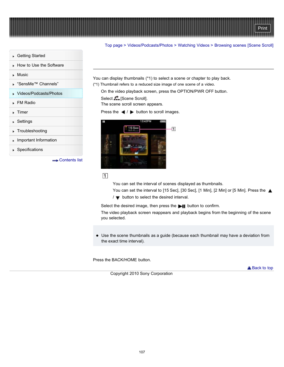 Browsing scenes [scene scroll, Details | Sony NWZ-E353RED User Manual | Page 107 / 239