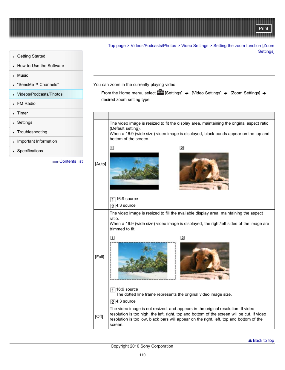 Setting the zoom function [zoom settings, Details | Sony NWZ-E353RED User Manual | Page 110 / 239