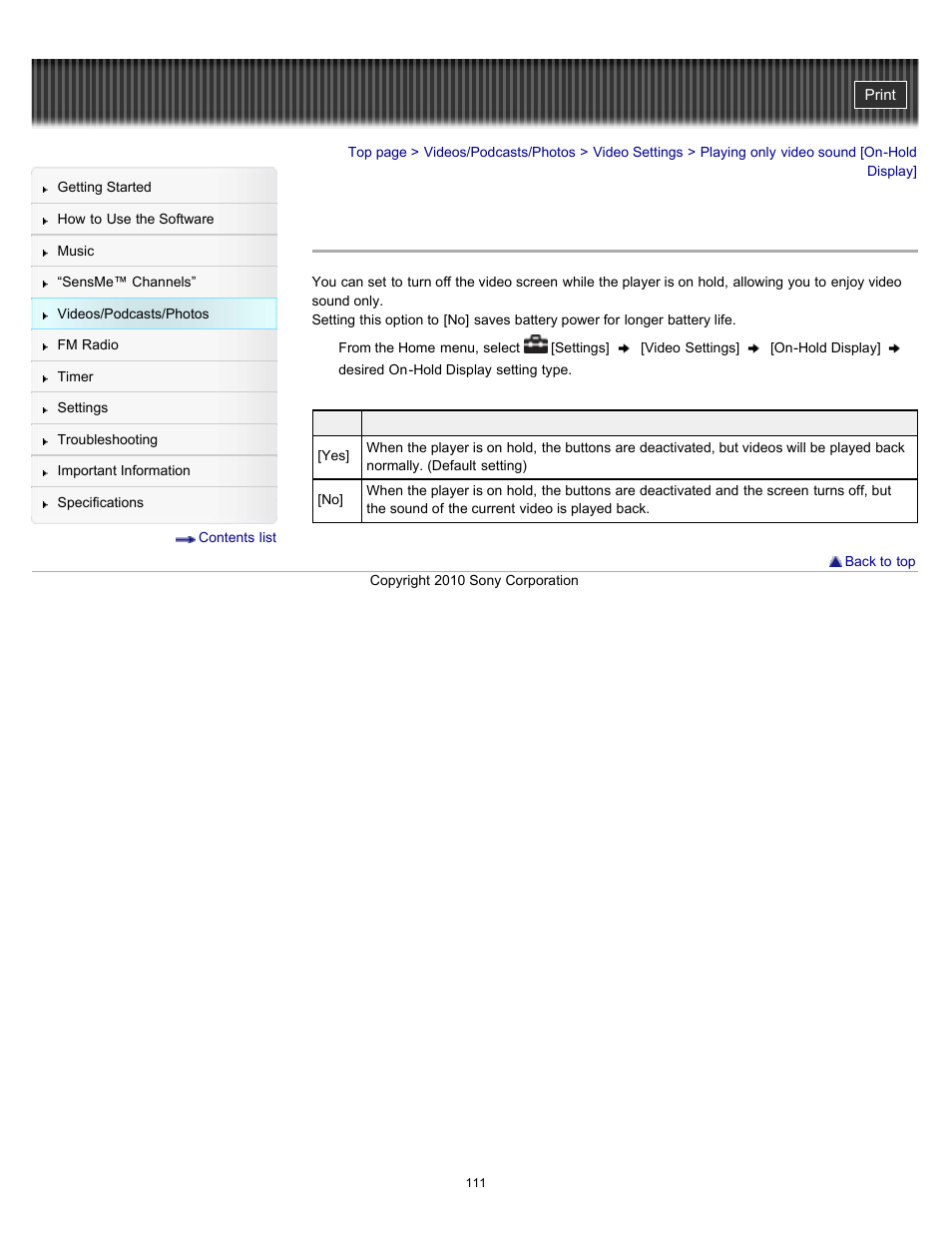 Playing only video sound [on-hold display, Details | Sony NWZ-E353RED User Manual | Page 111 / 239
