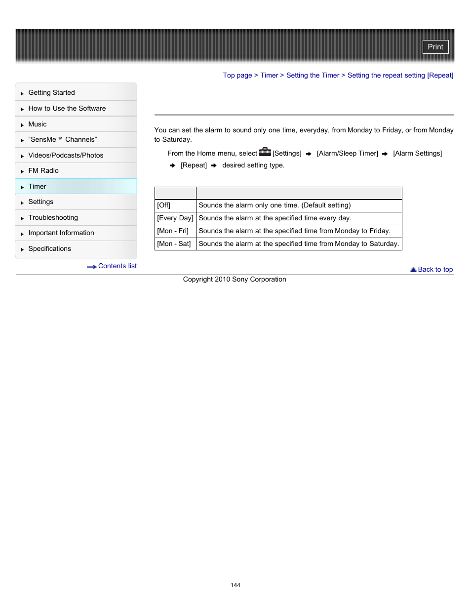 Setting the repeat setting [repeat | Sony NWZ-E353RED User Manual | Page 144 / 239