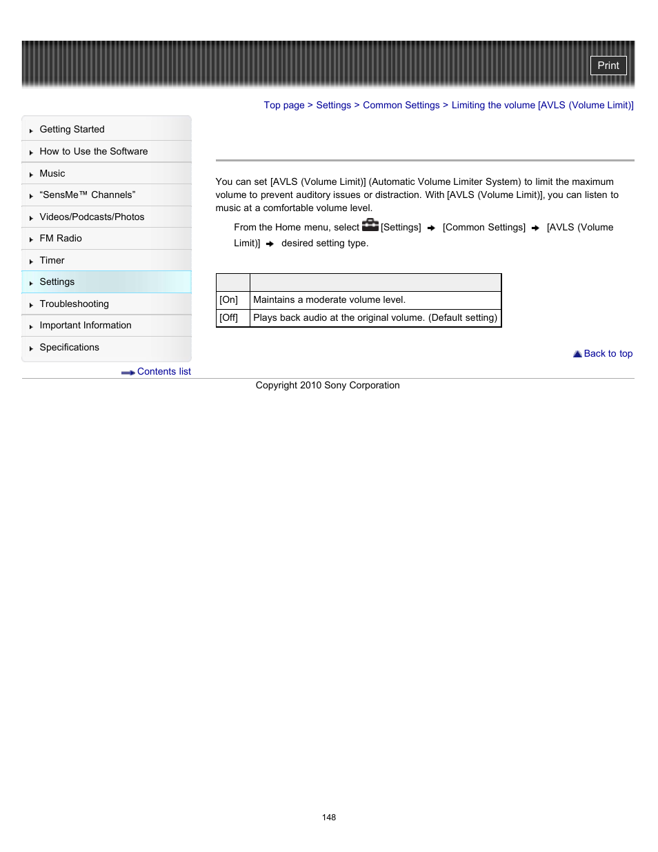 Limiting the volume [avls (volume limit), Details | Sony NWZ-E353RED User Manual | Page 148 / 239