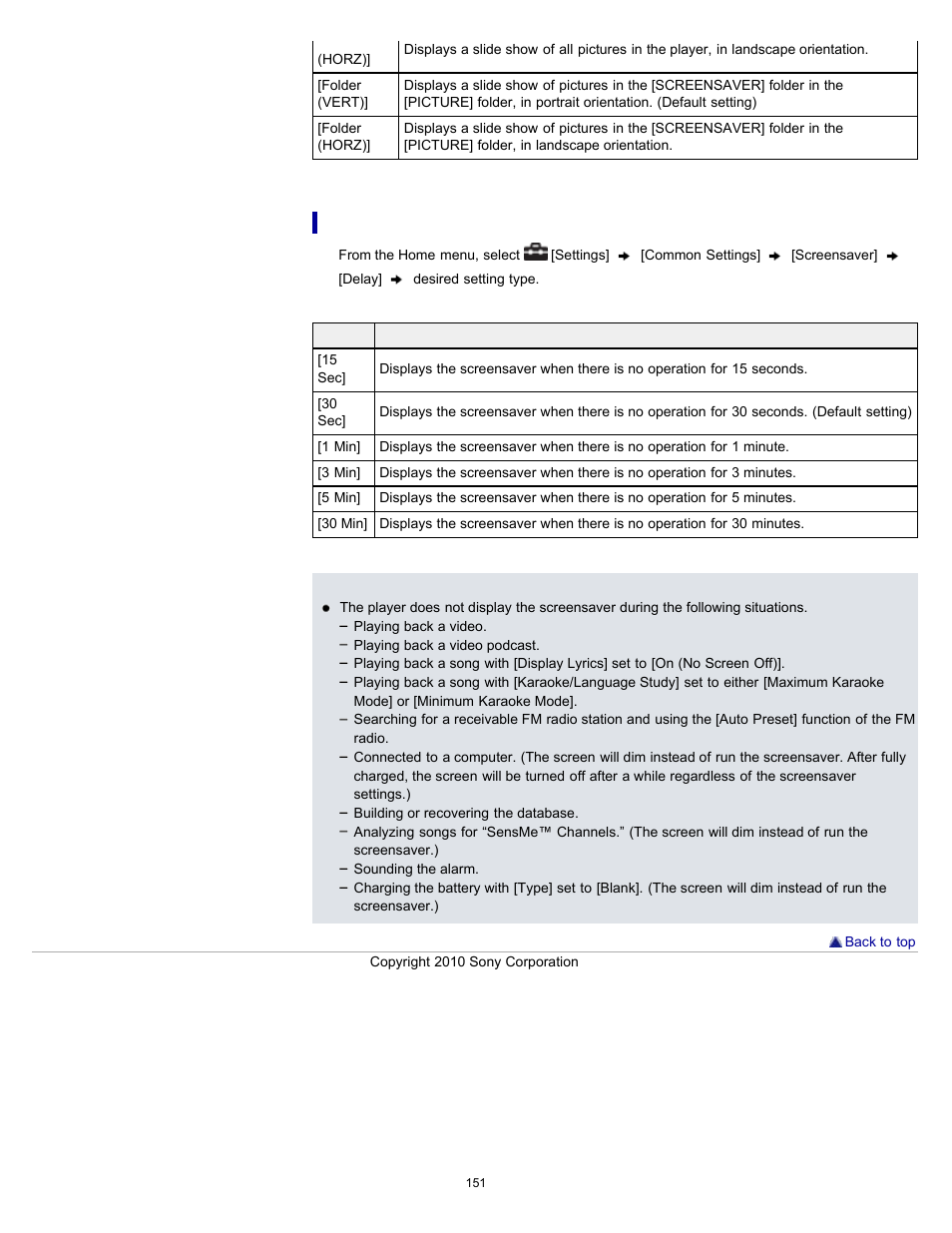 Setting the screensaver waiting time | Sony NWZ-E353RED User Manual | Page 151 / 239