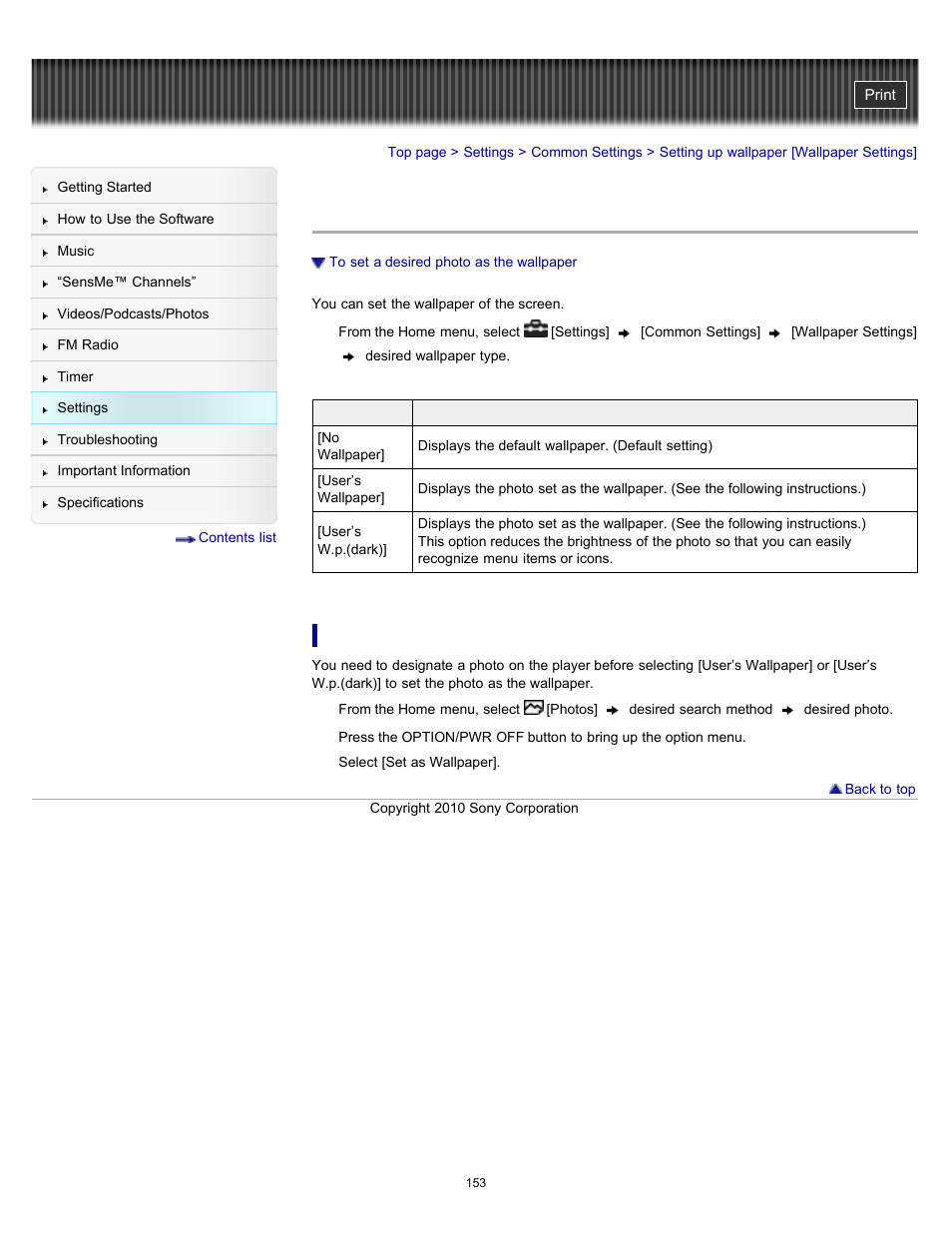 Setting up wallpaper [wallpaper settings, Details | Sony NWZ-E353RED User Manual | Page 153 / 239