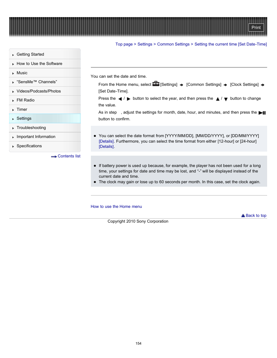 Setting the current time [set date-time, Details, Needs | Sony NWZ-E353RED User Manual | Page 154 / 239