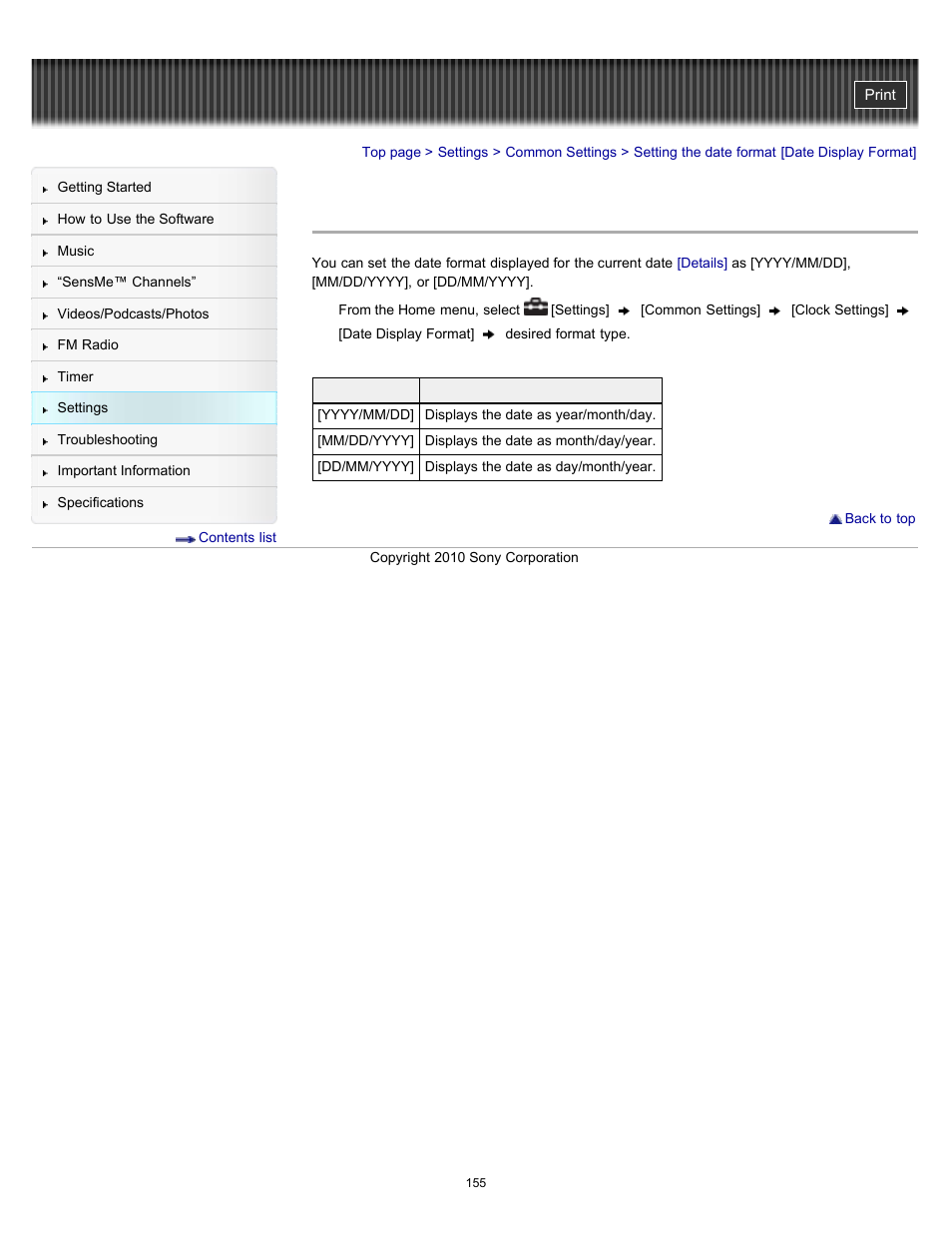Setting the date format [date display format, Details | Sony NWZ-E353RED User Manual | Page 155 / 239