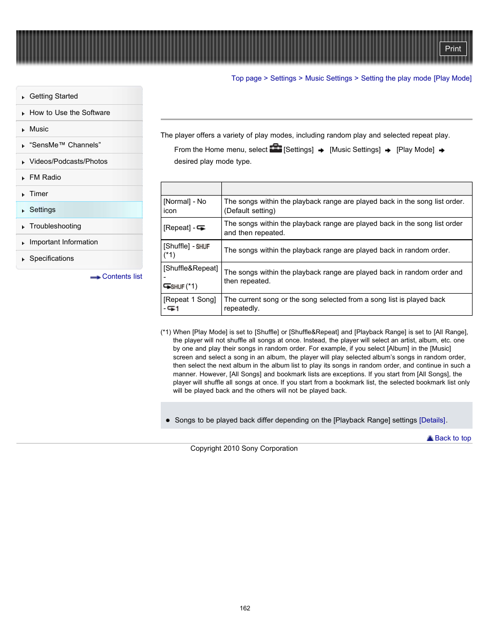 Setting the play mode [play mode | Sony NWZ-E353RED User Manual | Page 162 / 239