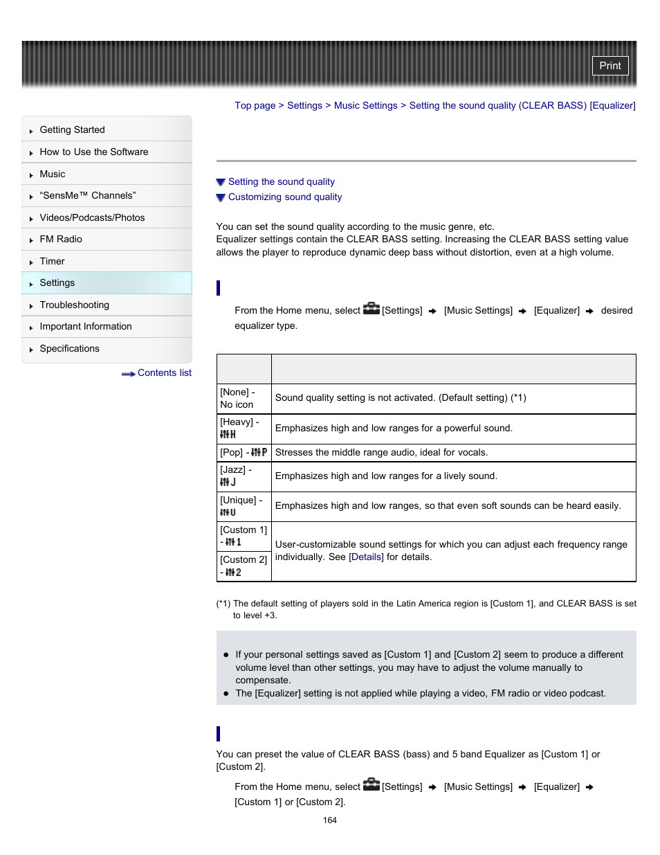 Setting the sound quality (clear bass) [equalizer | Sony NWZ-E353RED User Manual | Page 164 / 239