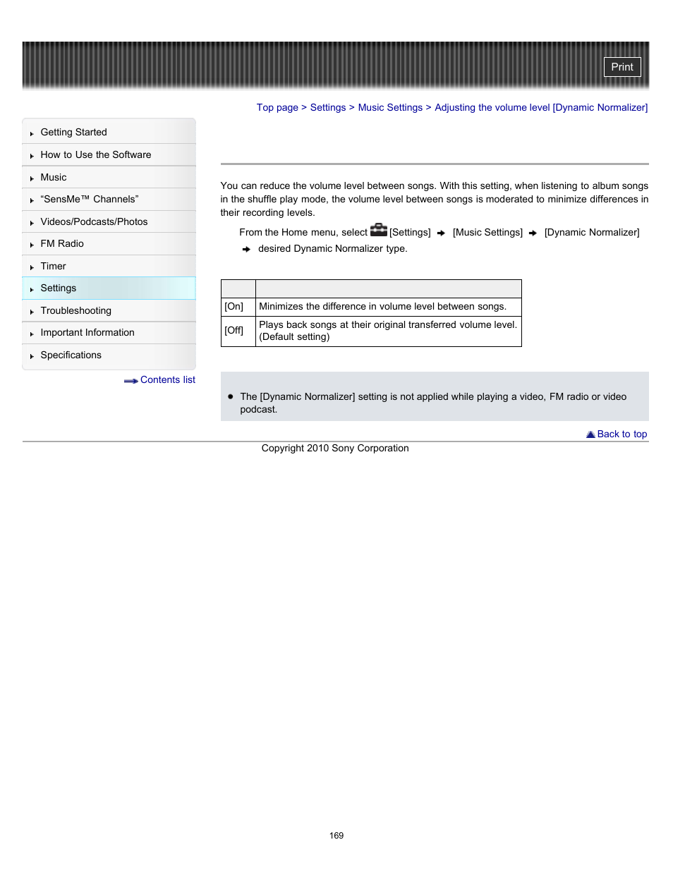 Adjusting the volume level [dynamic normalizer | Sony NWZ-E353RED User Manual | Page 169 / 239