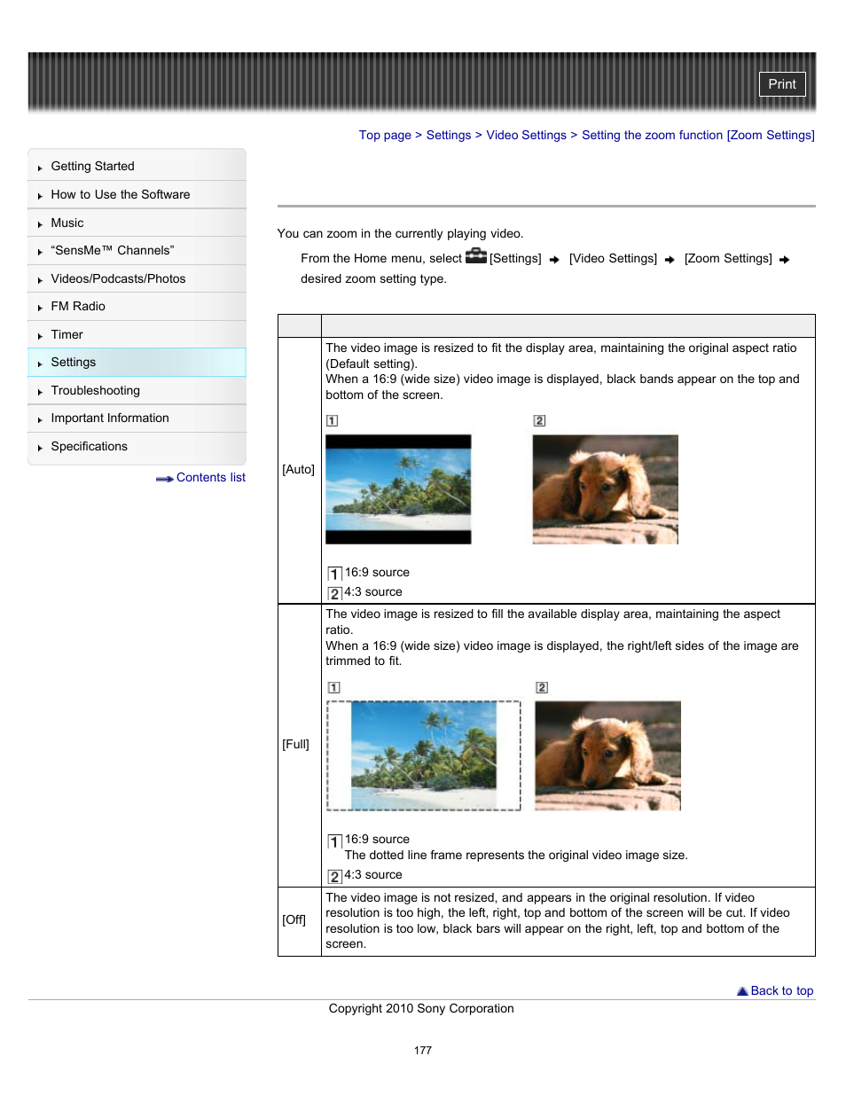 Setting the zoom function [zoom settings | Sony NWZ-E353RED User Manual | Page 177 / 239