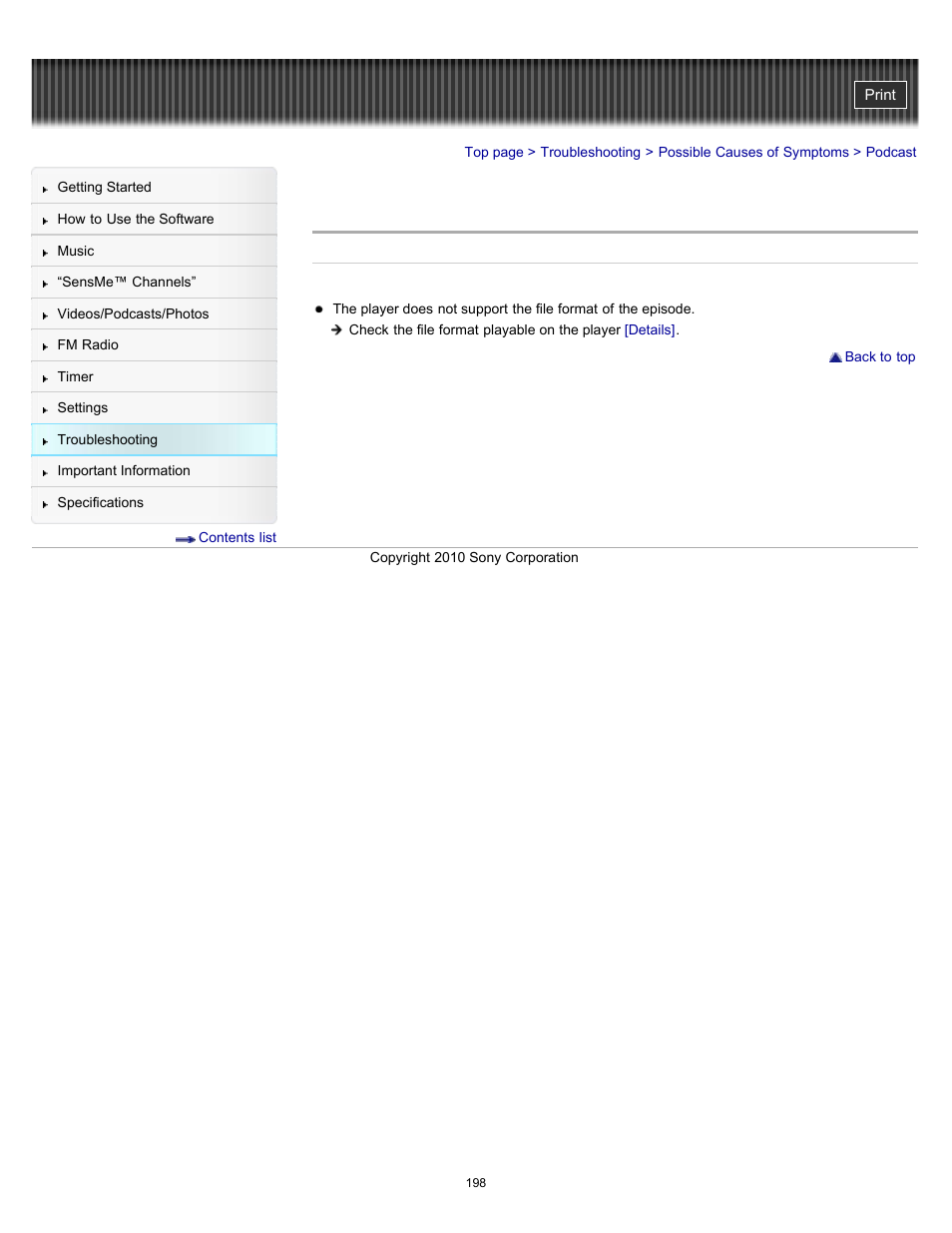 Podcast | Sony NWZ-E353RED User Manual | Page 198 / 239