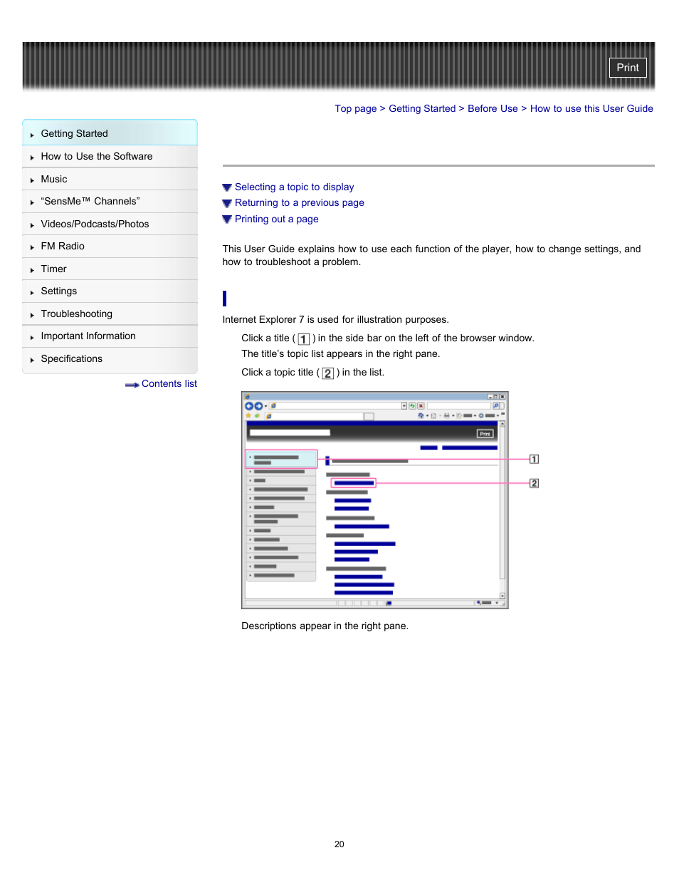 How to use this user guide | Sony NWZ-E353RED User Manual | Page 20 / 239
