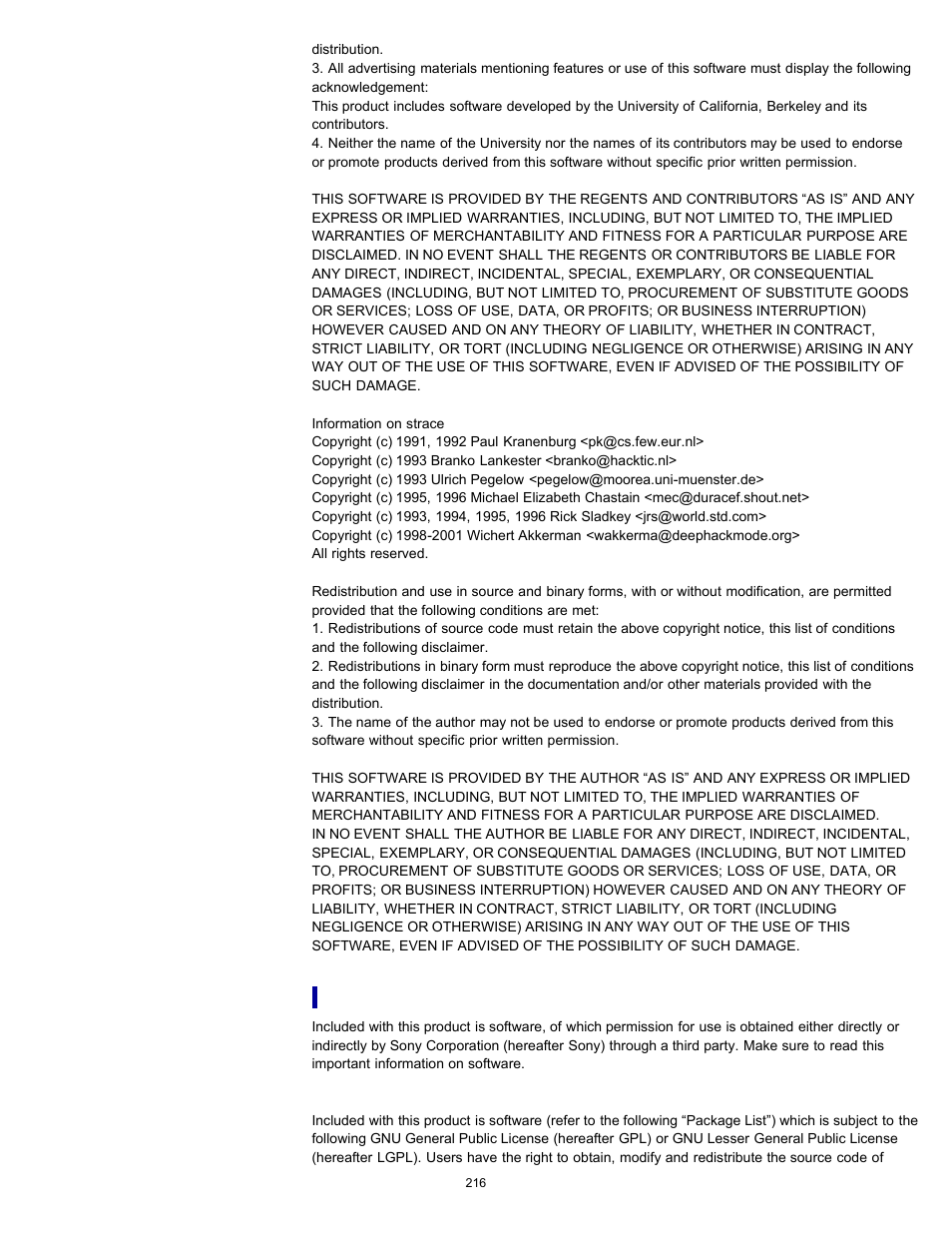 Important information on software | Sony NWZ-E353RED User Manual | Page 216 / 239