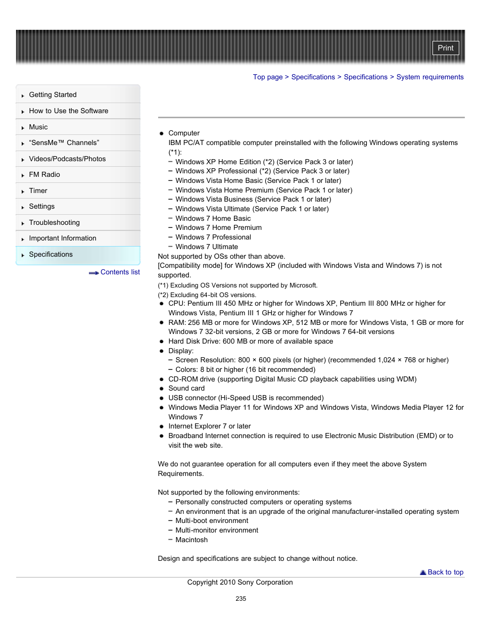 System requirements, Details | Sony NWZ-E353RED User Manual | Page 235 / 239