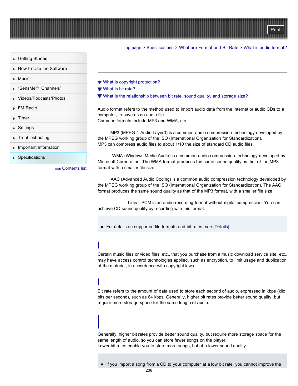 What is audio format | Sony NWZ-E353RED User Manual | Page 236 / 239