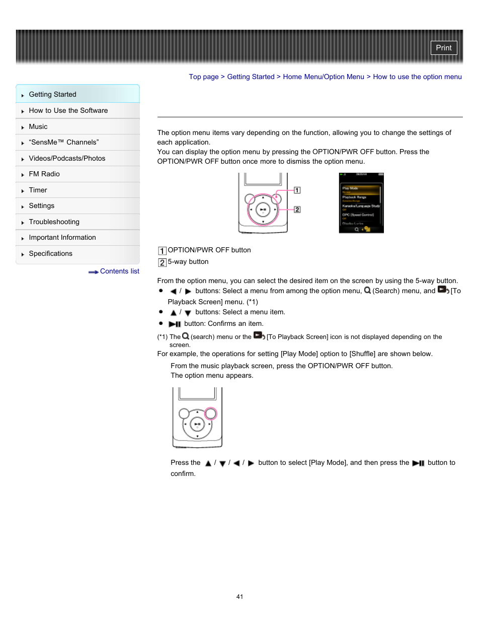 How to use the option menu, Details | Sony NWZ-E353RED User Manual | Page 41 / 239