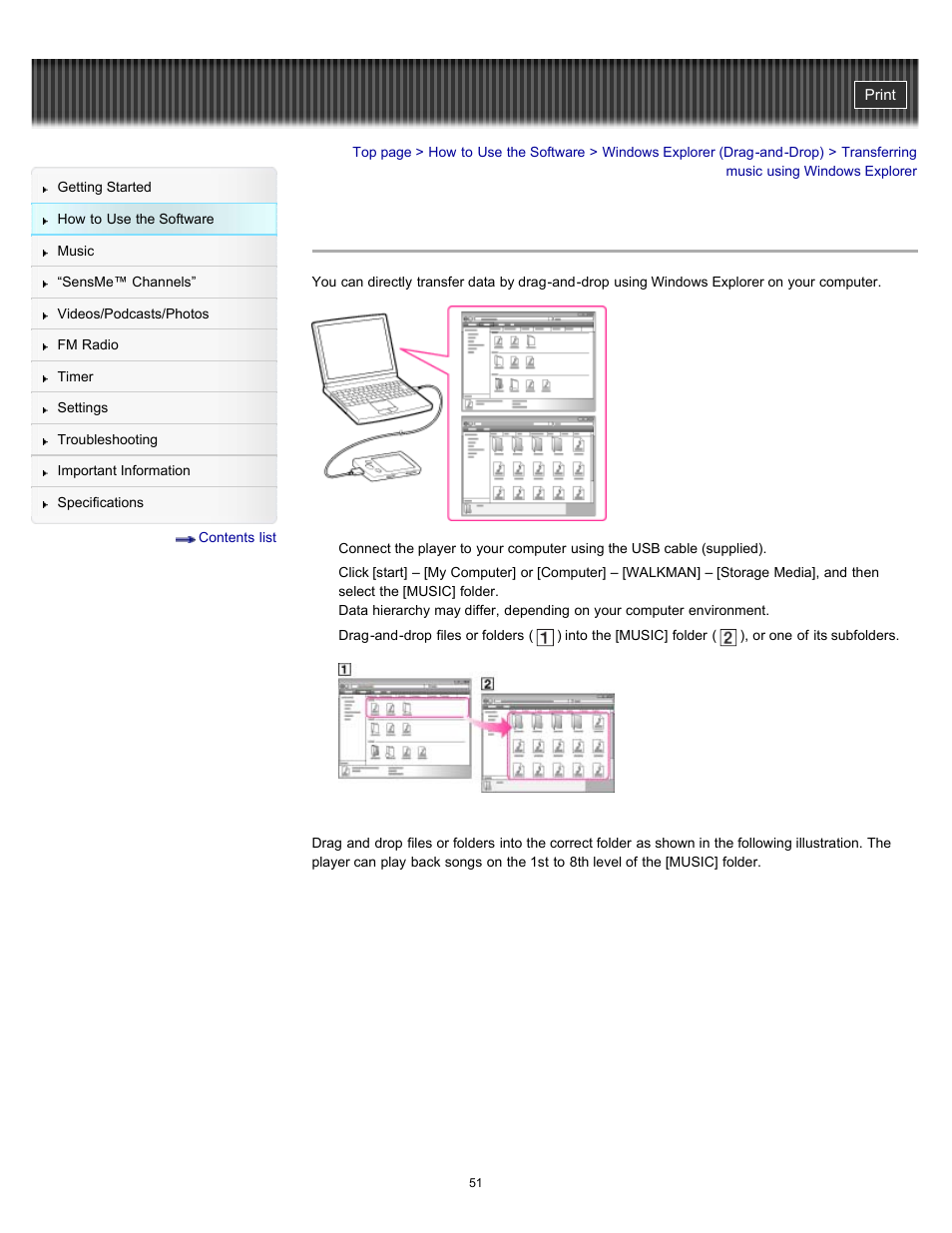 Transferring music using windows explorer, Details | Sony NWZ-E353RED User Manual | Page 51 / 239