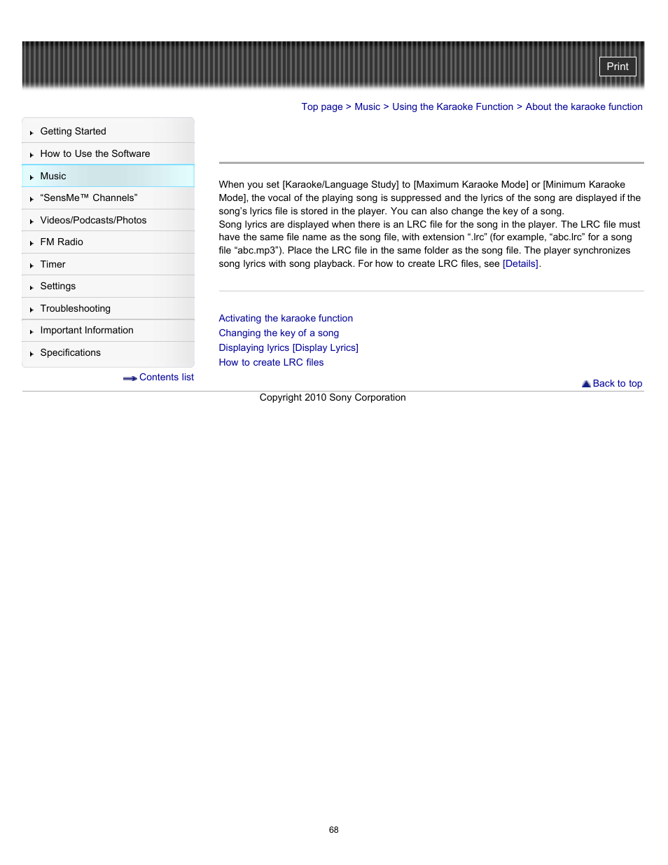 About the karaoke function, Details | Sony NWZ-E353RED User Manual | Page 68 / 239