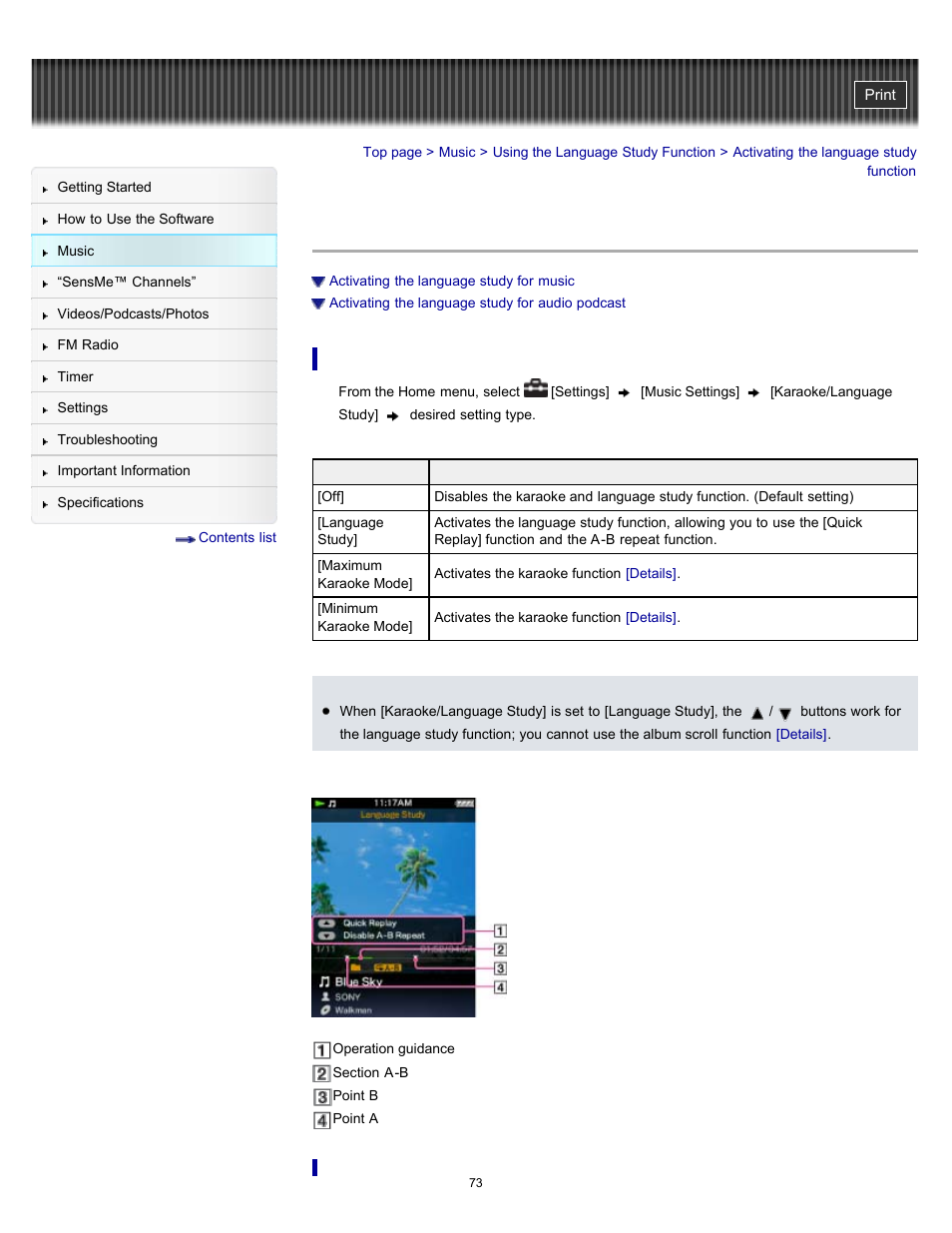 Activating the language study function, Details | Sony NWZ-E353RED User Manual | Page 73 / 239