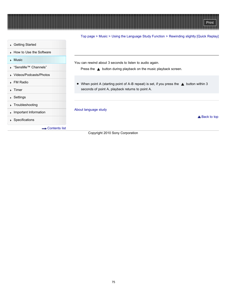 Rewinding slightly [quick replay | Sony NWZ-E353RED User Manual | Page 75 / 239
