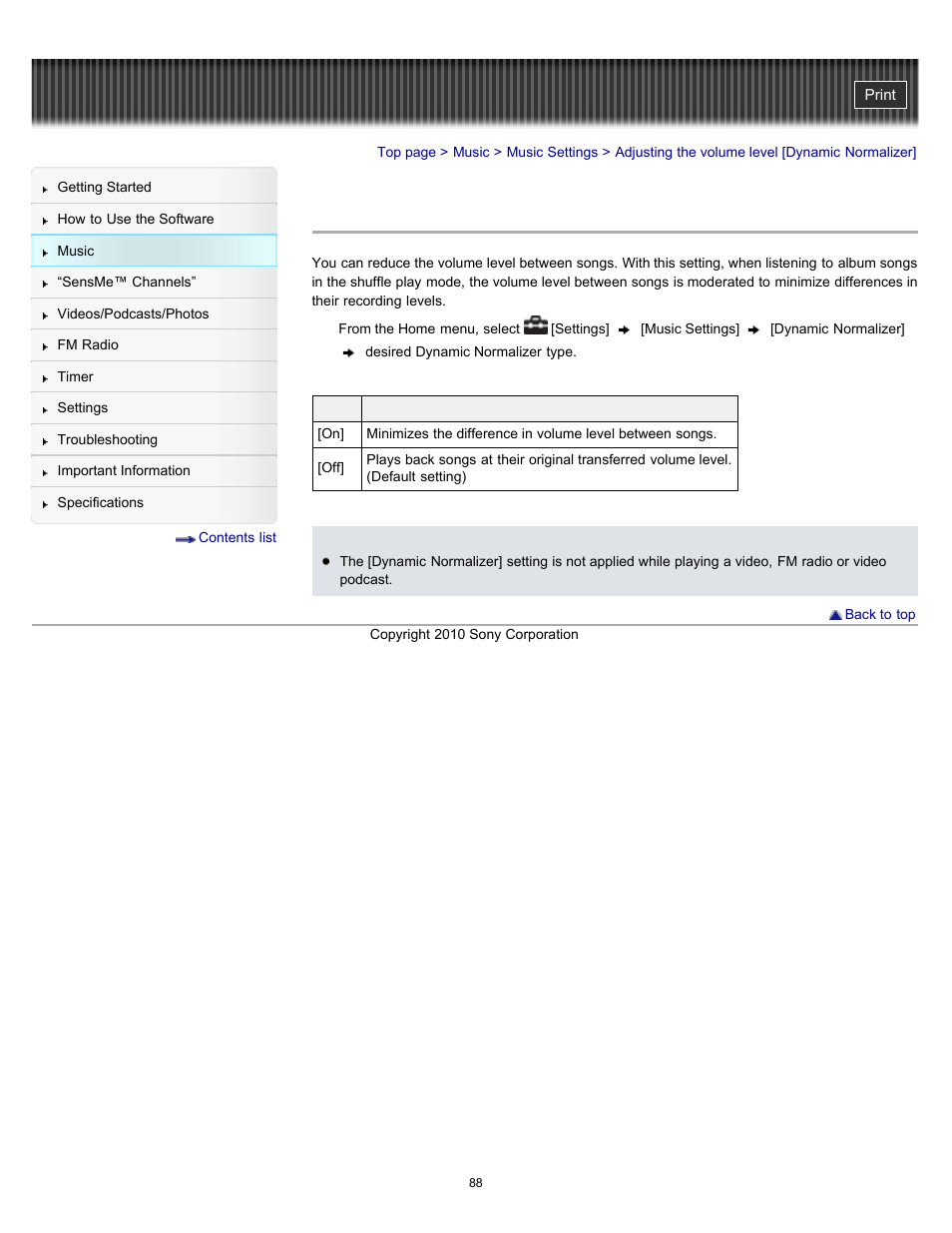 Adjusting the volume level [dynamic normalizer | Sony NWZ-E353RED User Manual | Page 88 / 239