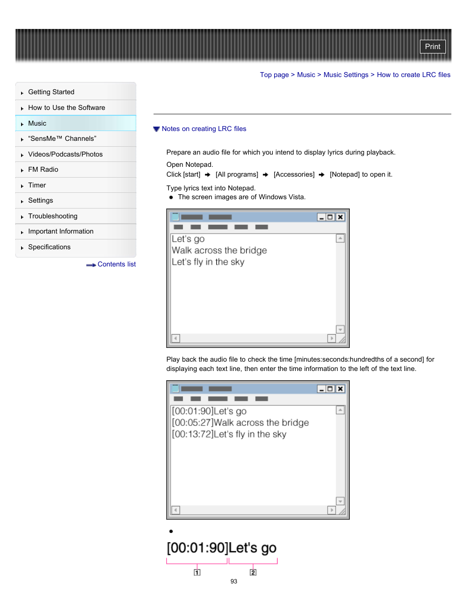 How to create lrc files, Details | Sony NWZ-E353RED User Manual | Page 93 / 239