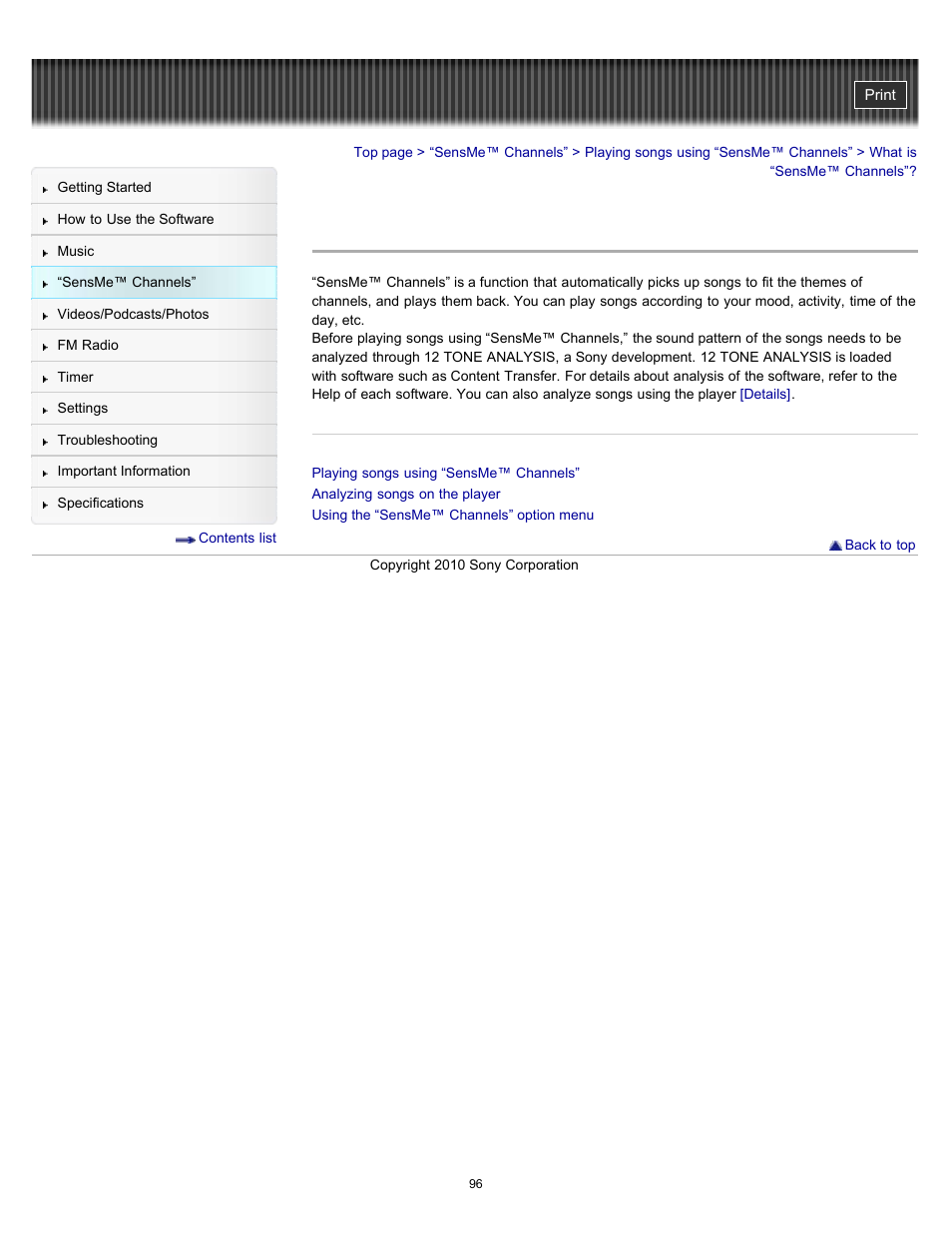 What is “sensme™ channels, Details | Sony NWZ-E353RED User Manual | Page 96 / 239