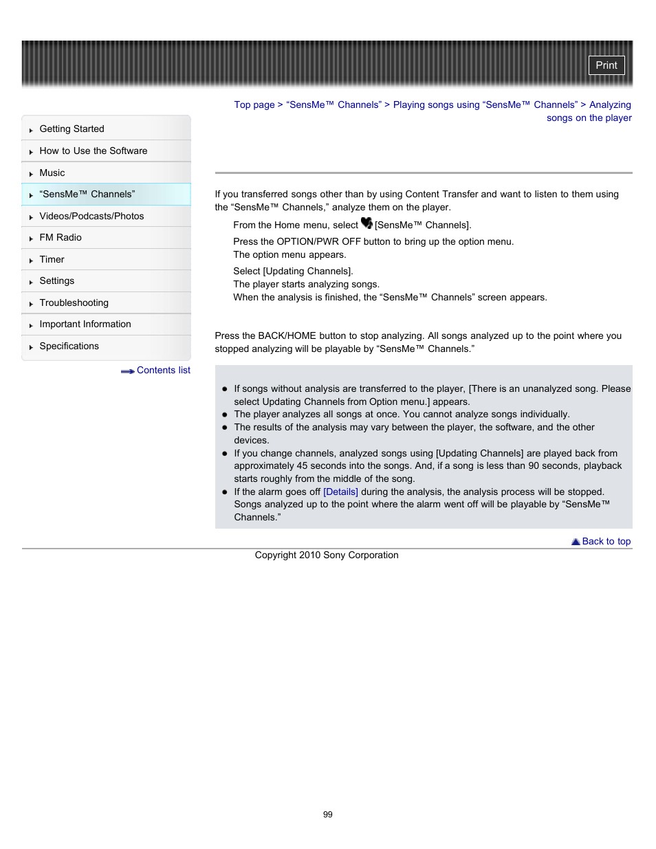 Analyzing songs on the player, Details | Sony NWZ-E353RED User Manual | Page 99 / 239