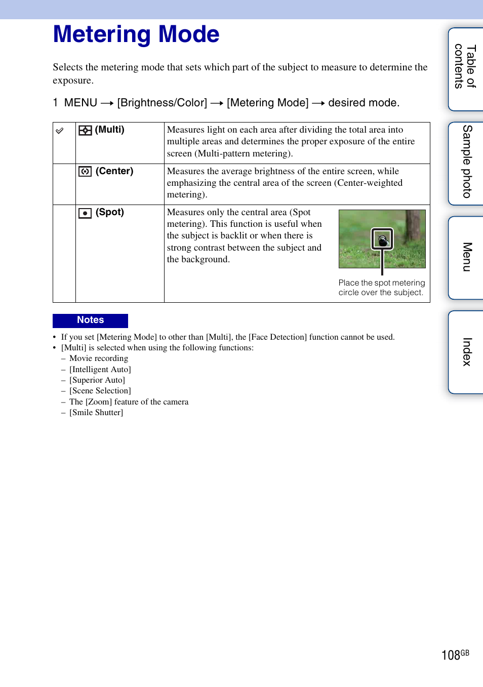 Metering mode | Sony NEX-5R User Manual | Page 108 / 247