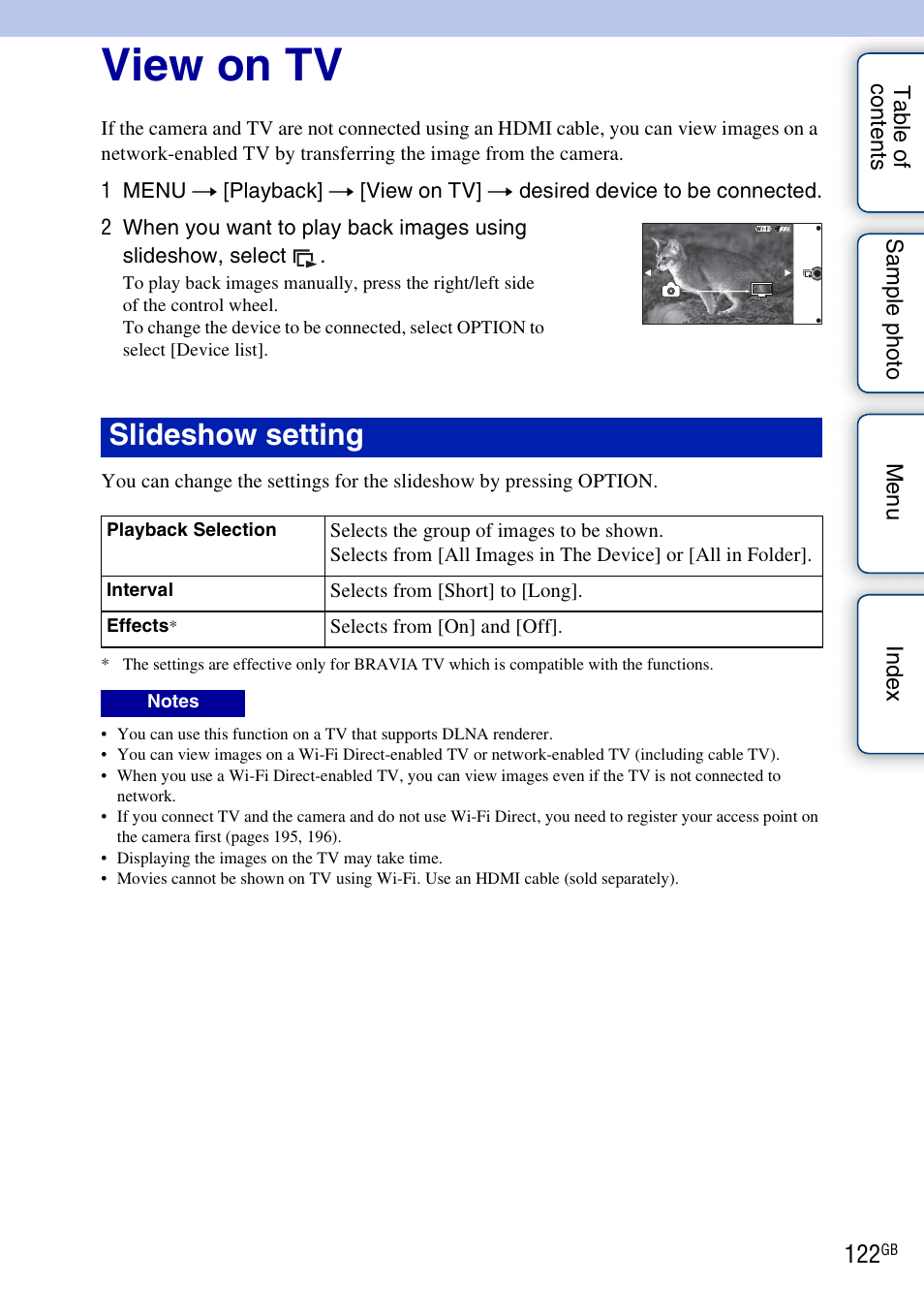 View on tv, Slideshow setting | Sony NEX-5R User Manual | Page 122 / 247