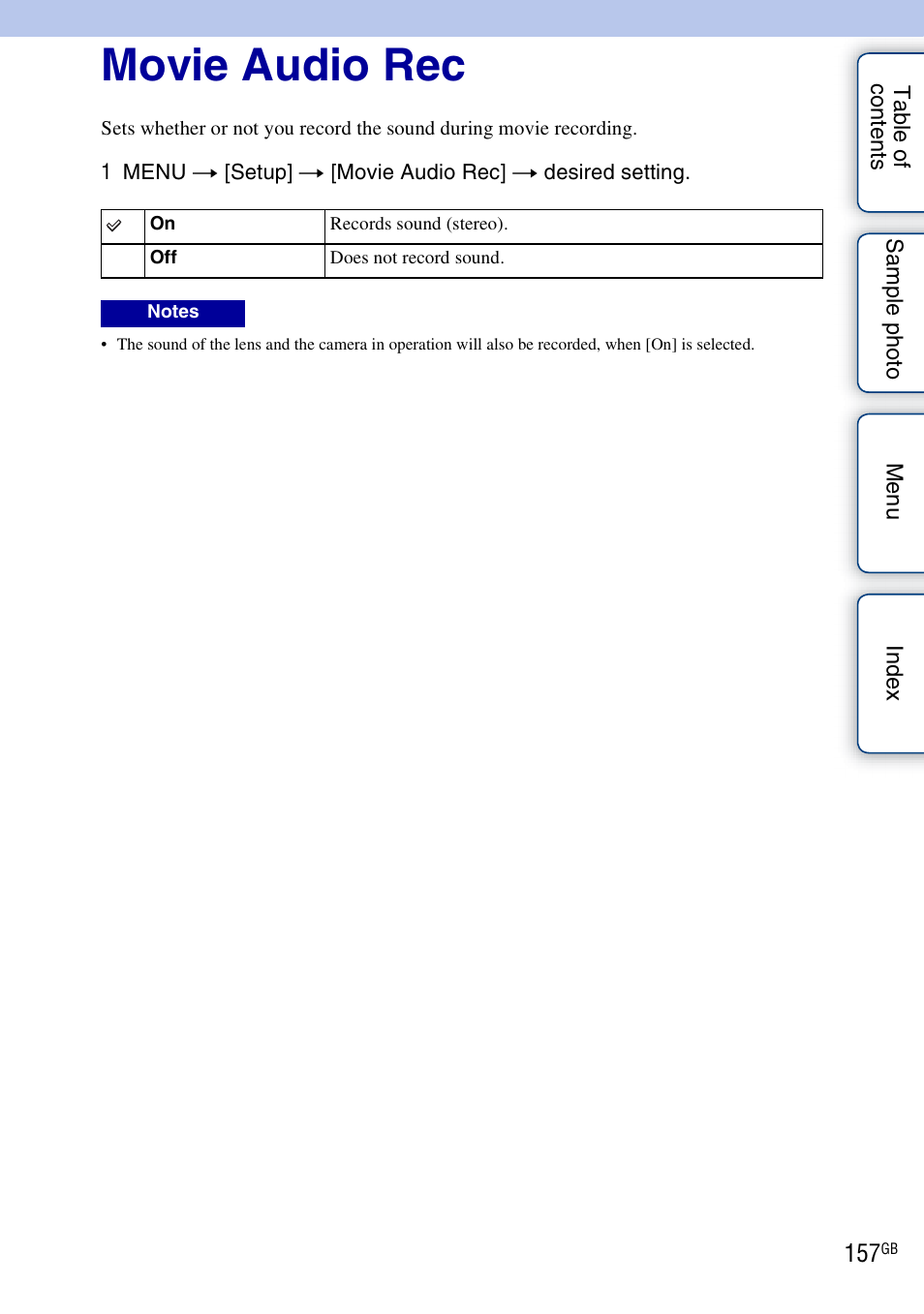 Movie audio rec | Sony NEX-5R User Manual | Page 157 / 247