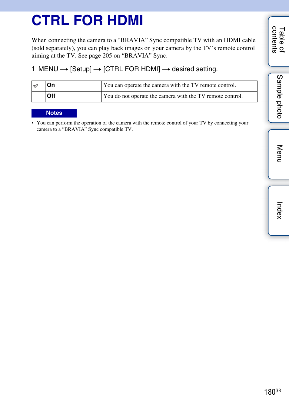 Ctrl for hdmi | Sony NEX-5R User Manual | Page 180 / 247
