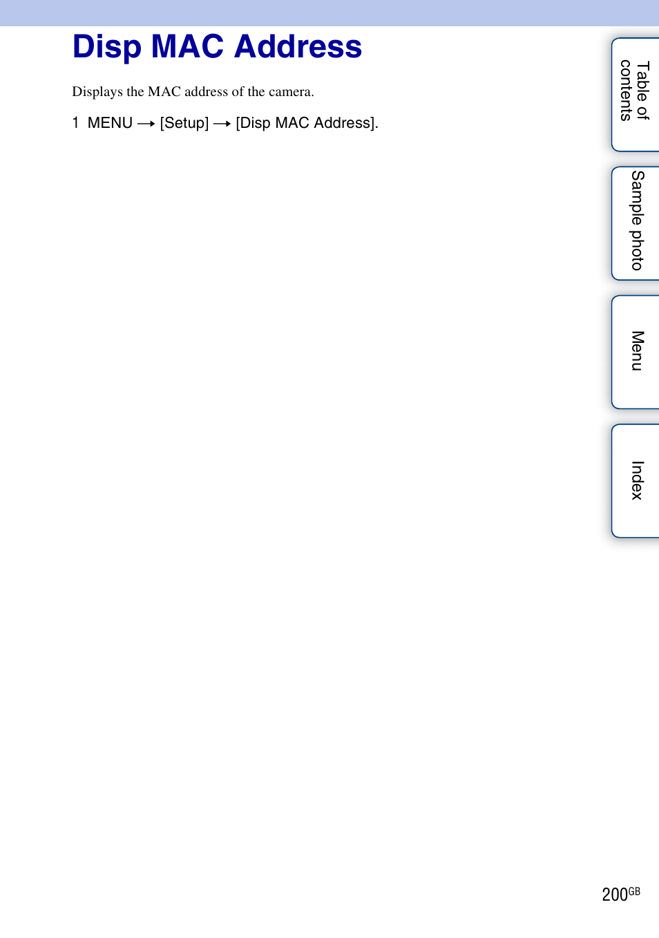 Disp mac address | Sony NEX-5R User Manual | Page 200 / 247