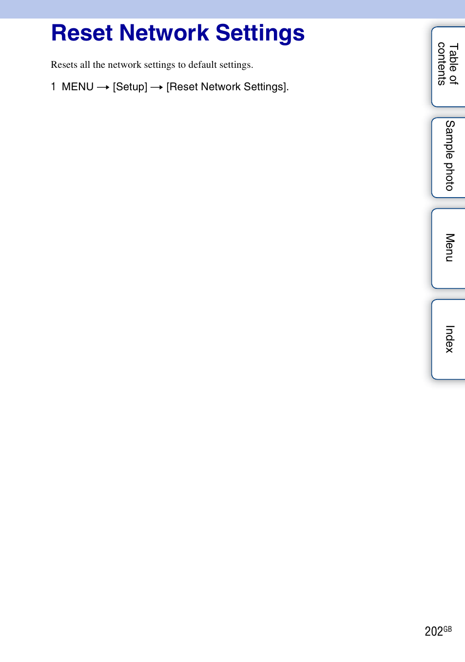 Reset network settings | Sony NEX-5R User Manual | Page 202 / 247