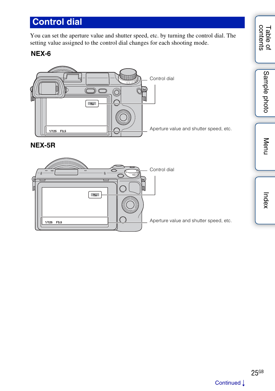 Control dial | Sony NEX-5R User Manual | Page 25 / 247