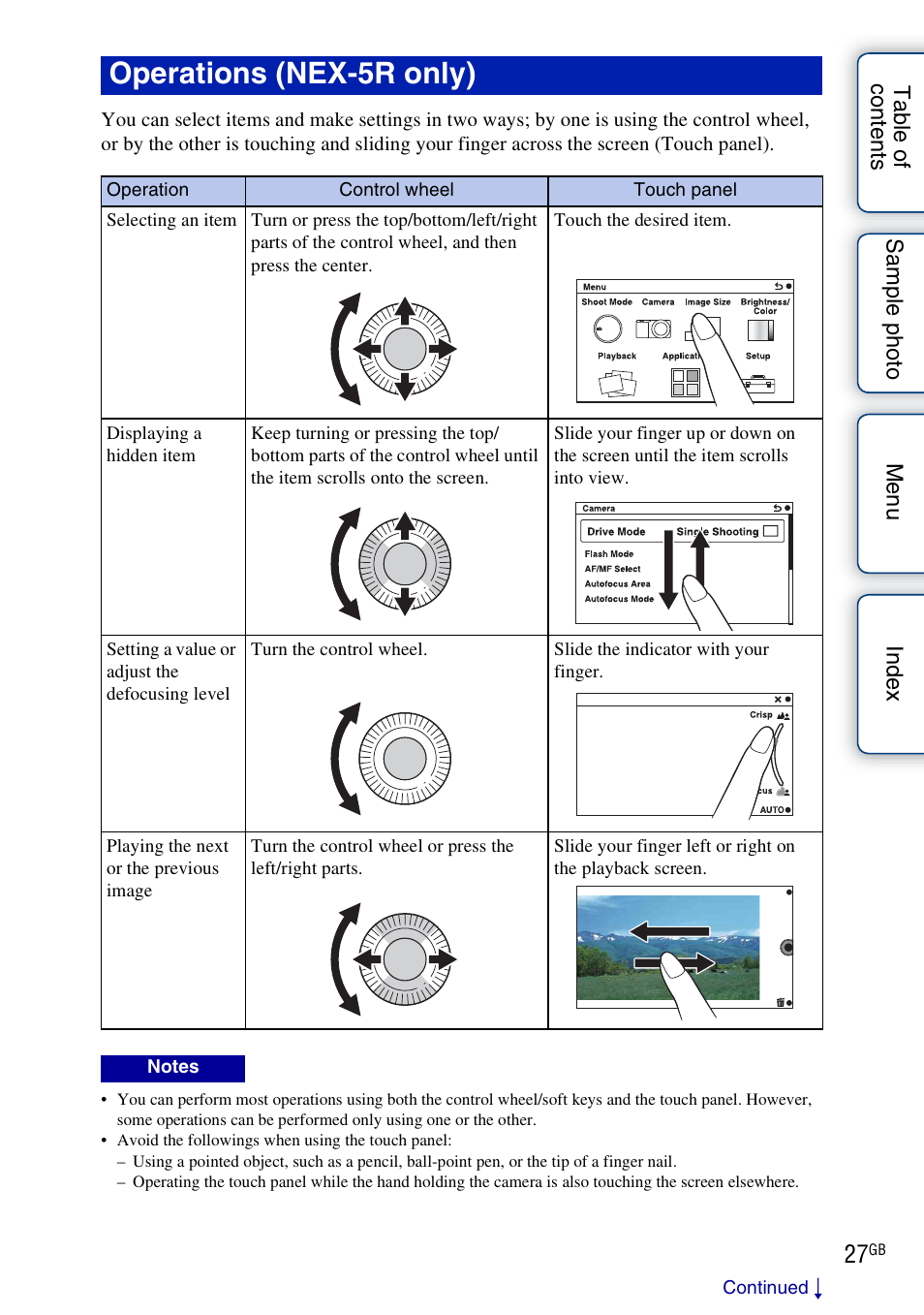 Operations (nex-5r only) | Sony NEX-5R User Manual | Page 27 / 247