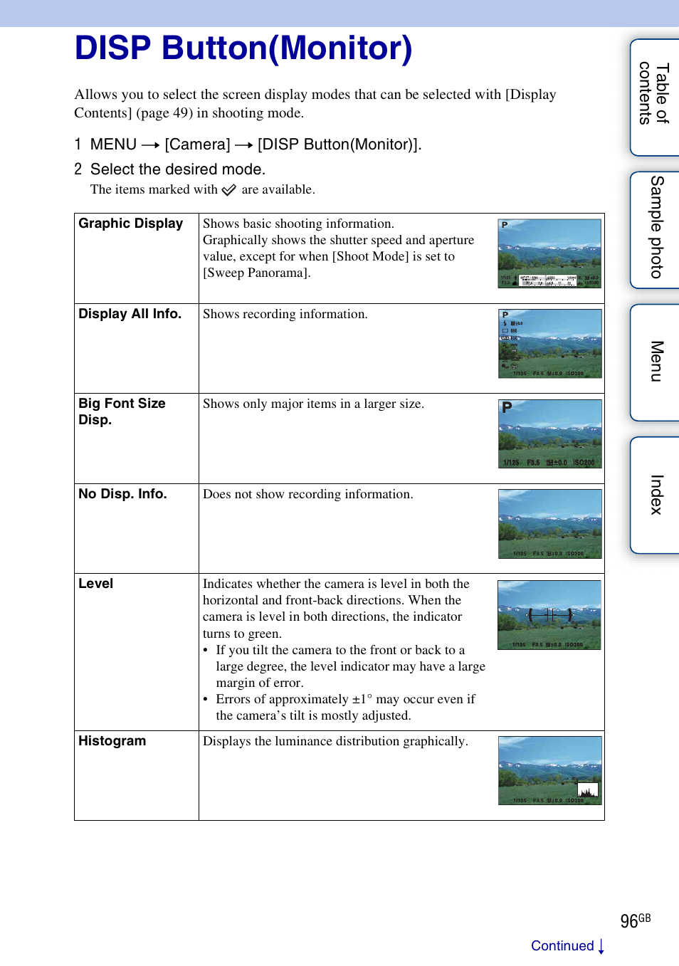 Disp button(monitor) | Sony NEX-5R User Manual | Page 96 / 247