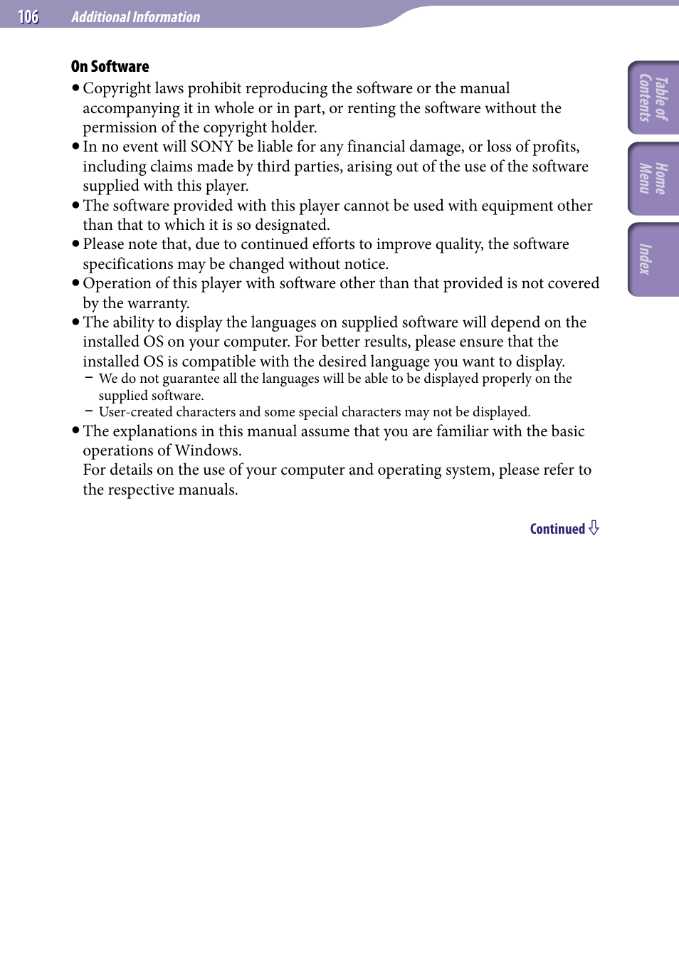 Sony NWZ-E345 User Manual | Page 106 / 119