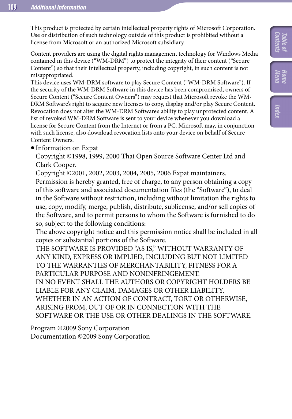 Sony NWZ-E345 User Manual | Page 109 / 119