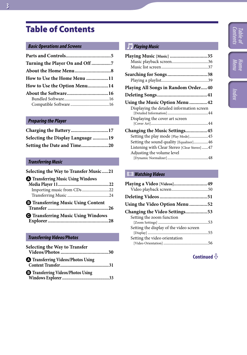 Sony NWZ-E345 User Manual | Page 3 / 119