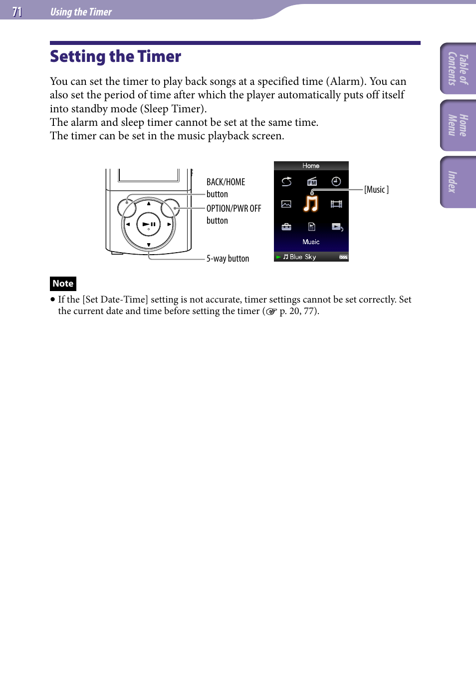 Using the timer, Setting the timer | Sony NWZ-E345 User Manual | Page 71 / 119