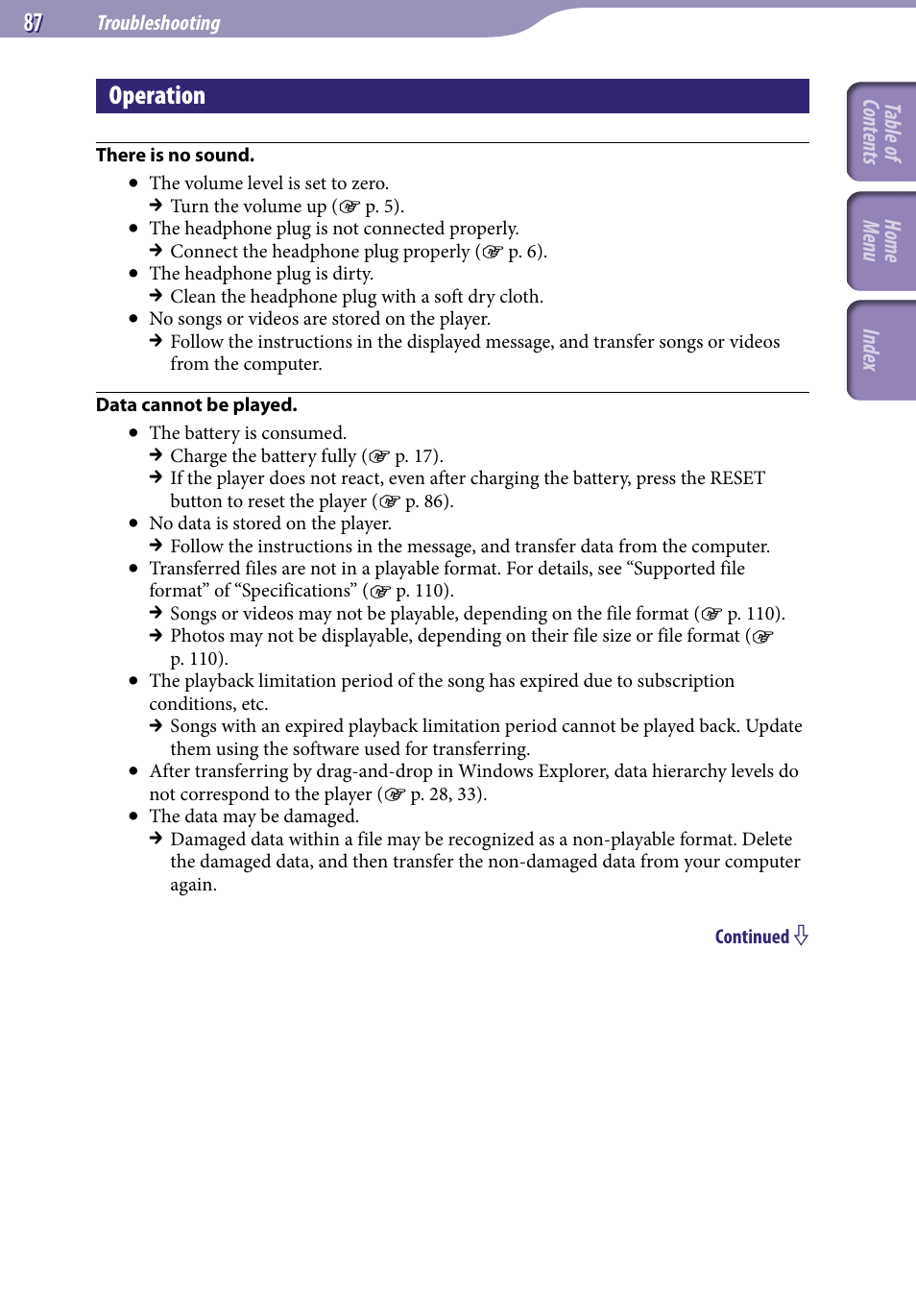 Operation | Sony NWZ-E345 User Manual | Page 87 / 119