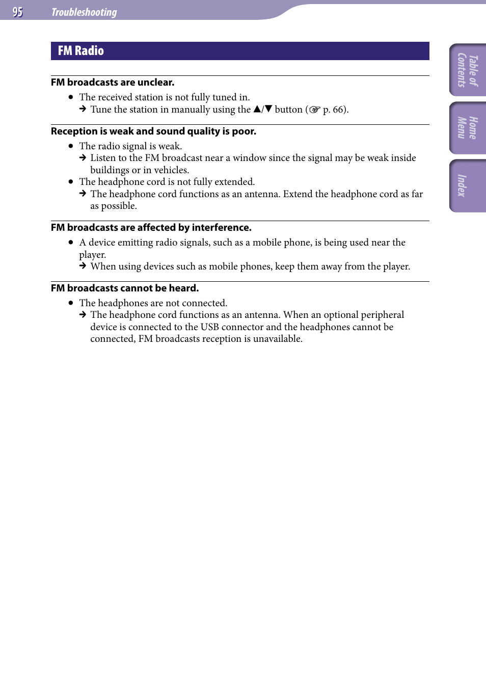 Fm radio | Sony NWZ-E345 User Manual | Page 95 / 119