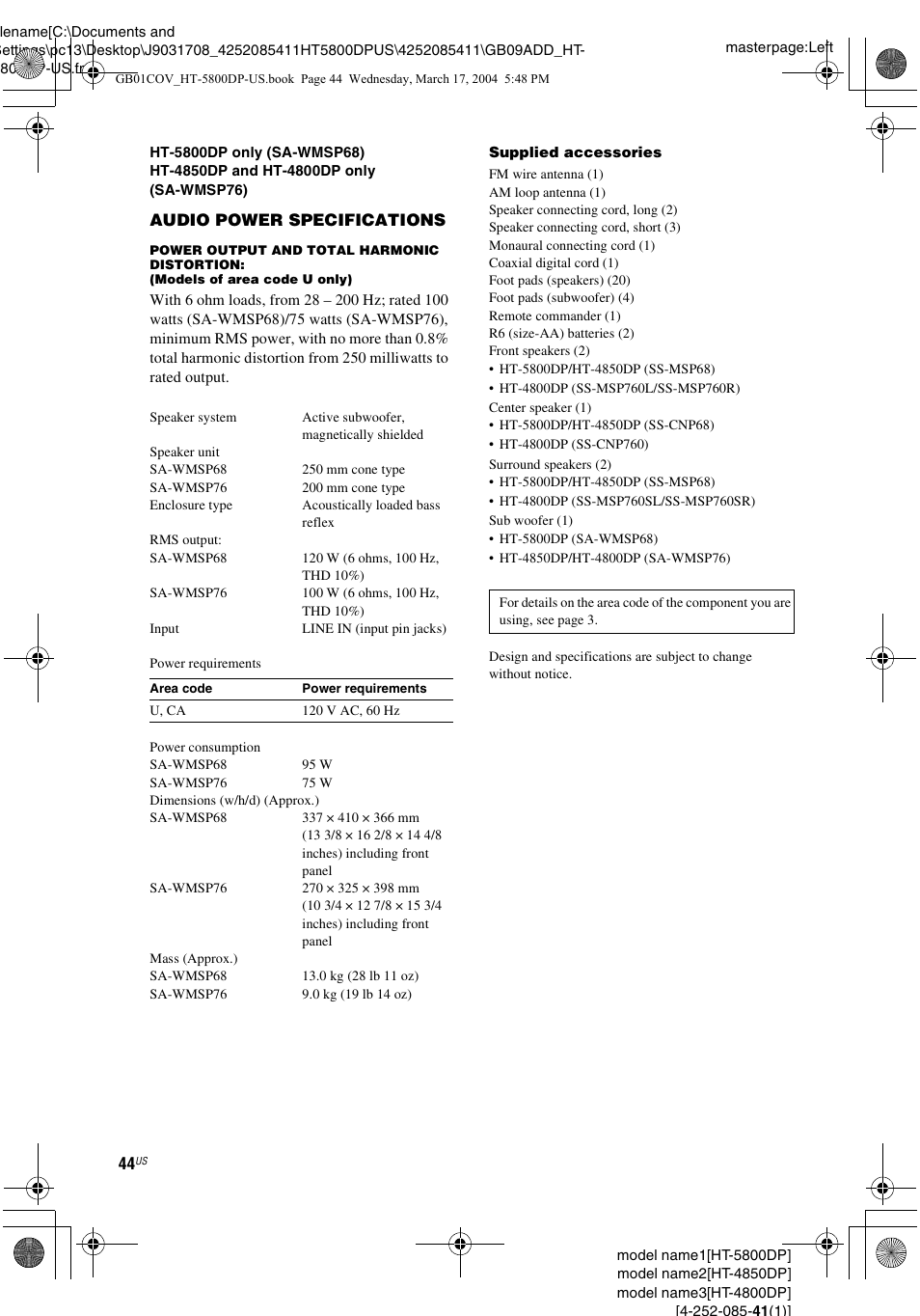 Sony HT-4850DP User Manual | Page 44 / 48