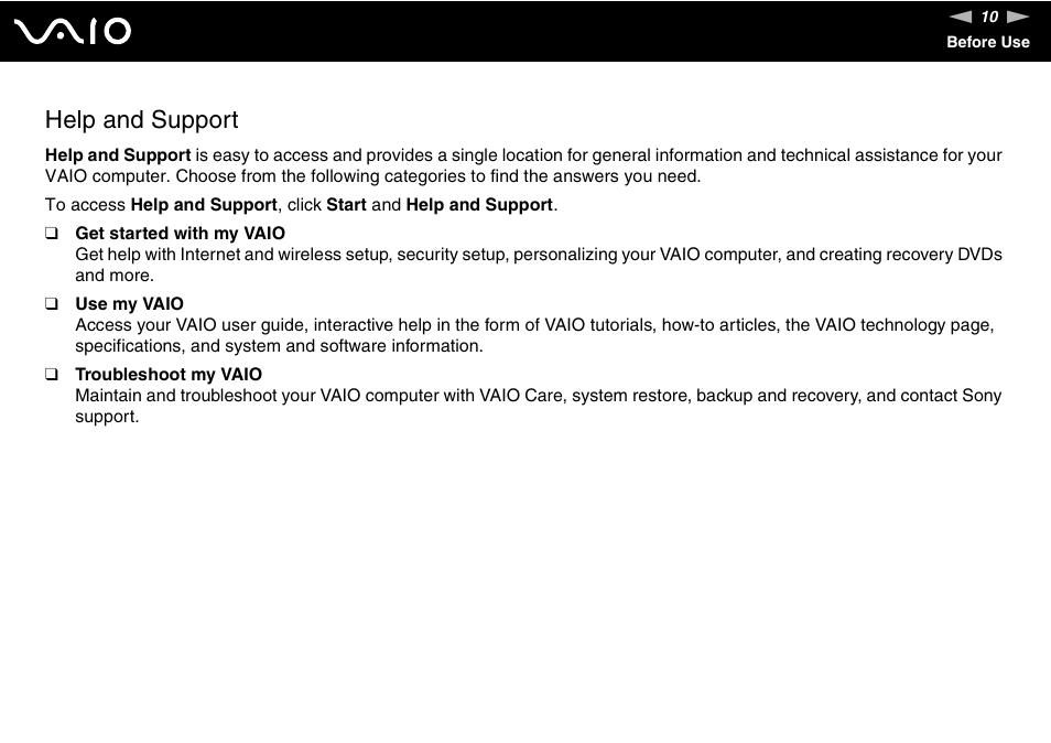 Help and support | Sony VGN-AW190NAB User Manual | Page 10 / 220