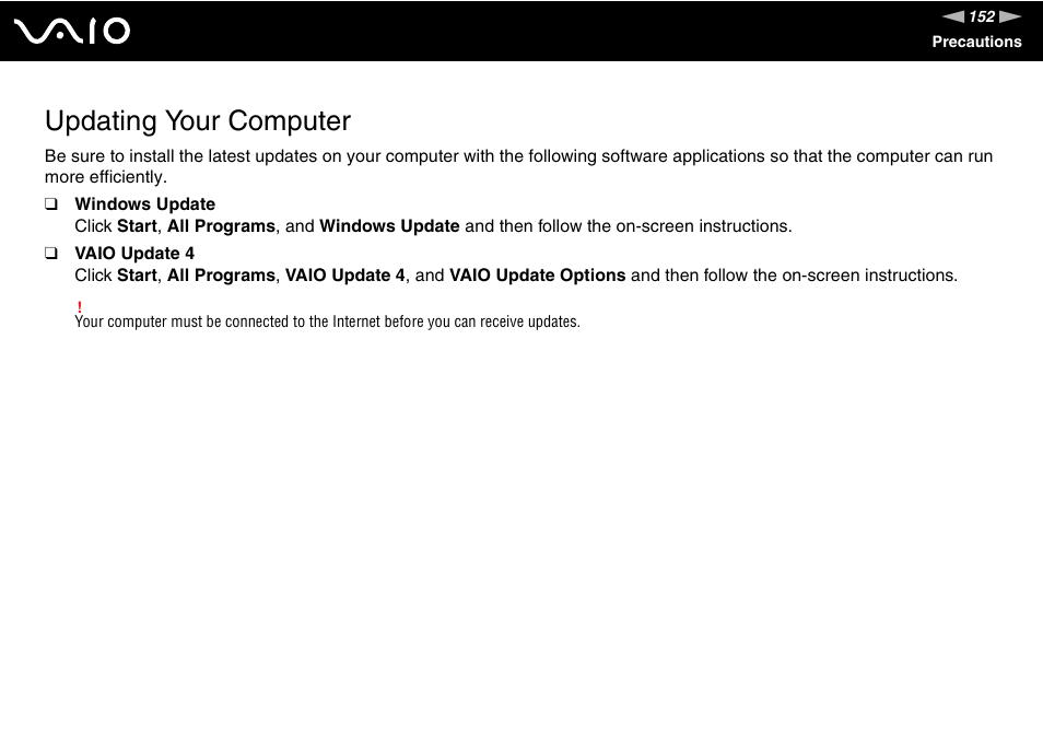 Updating your computer | Sony VGN-AW190NAB User Manual | Page 152 / 220