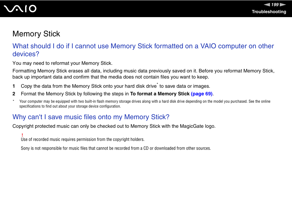 Memory stick | Sony VGN-AW190NAB User Manual | Page 199 / 220