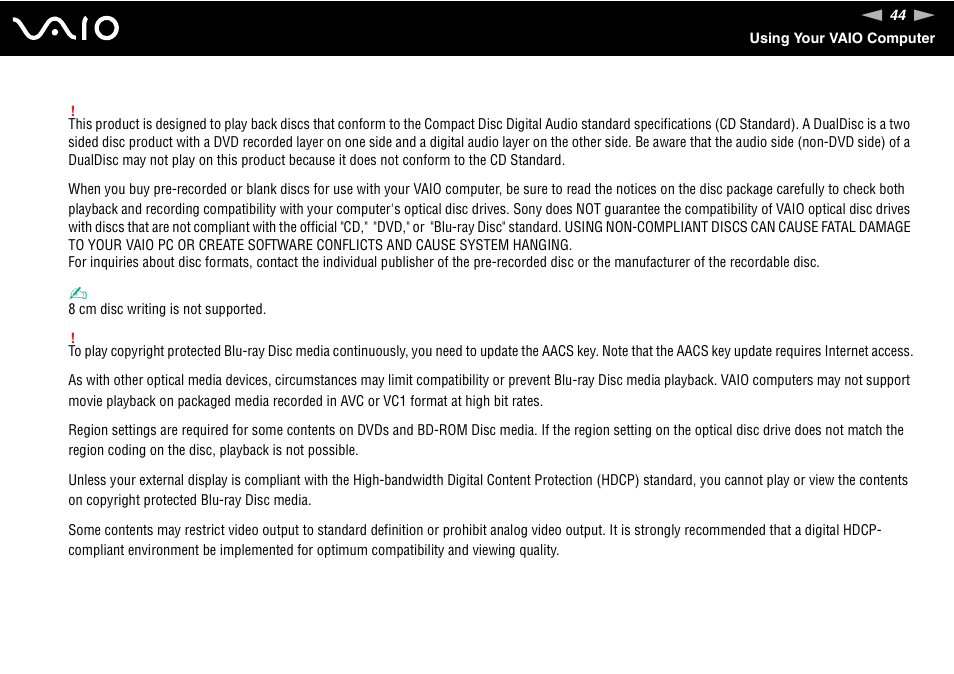 Sony VGN-AW190NAB User Manual | Page 44 / 220