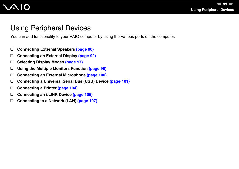 Using peripheral devices | Sony VGN-AW190NAB User Manual | Page 89 / 220