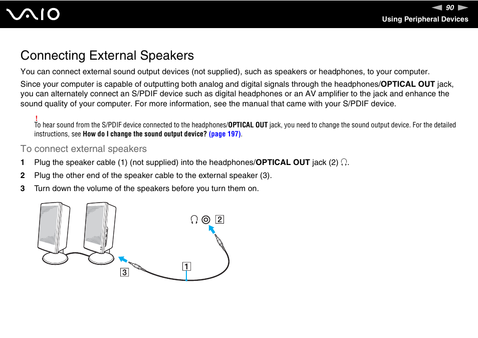 Connecting external speakers | Sony VGN-AW190NAB User Manual | Page 90 / 220